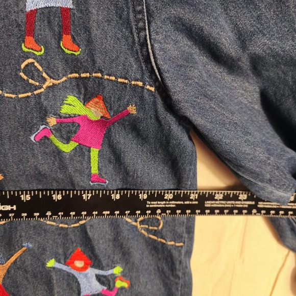 Vintage Style Embroidered Denim Jacket Ice Skating Cottagecore Whimsical Y2K - Picture 5 of 6
